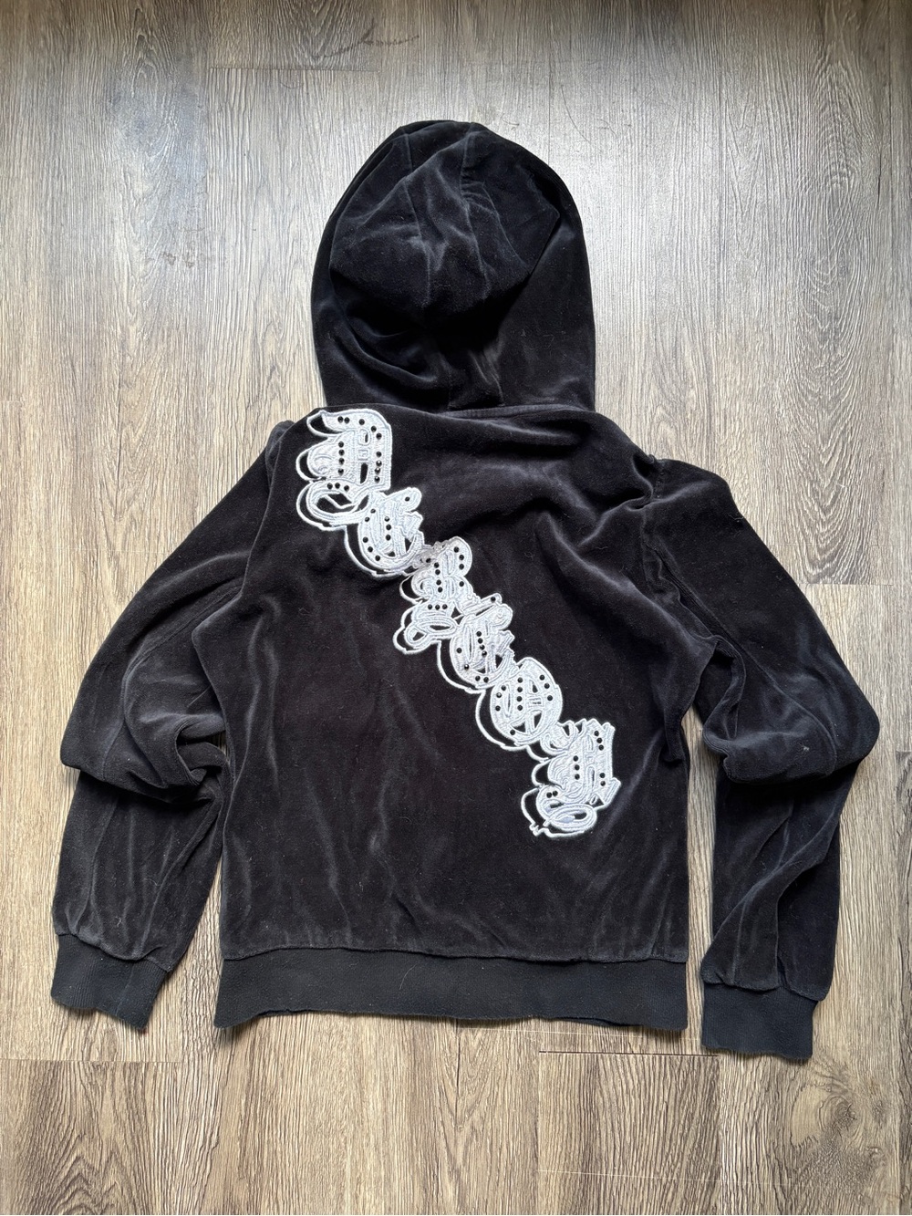 Y2K Black Velvet Zip-Up Hoodie with Gold Zipper | McBling